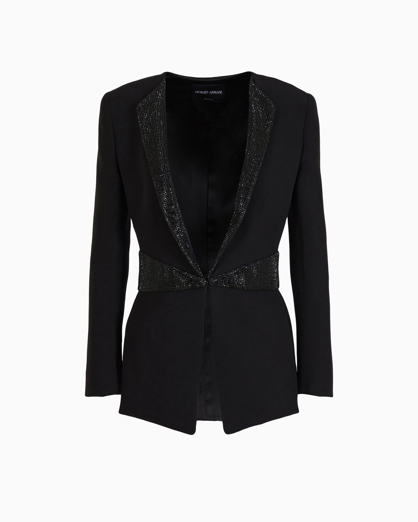 Single-breasted jacket in silk cady with rhinestone details Slide 0