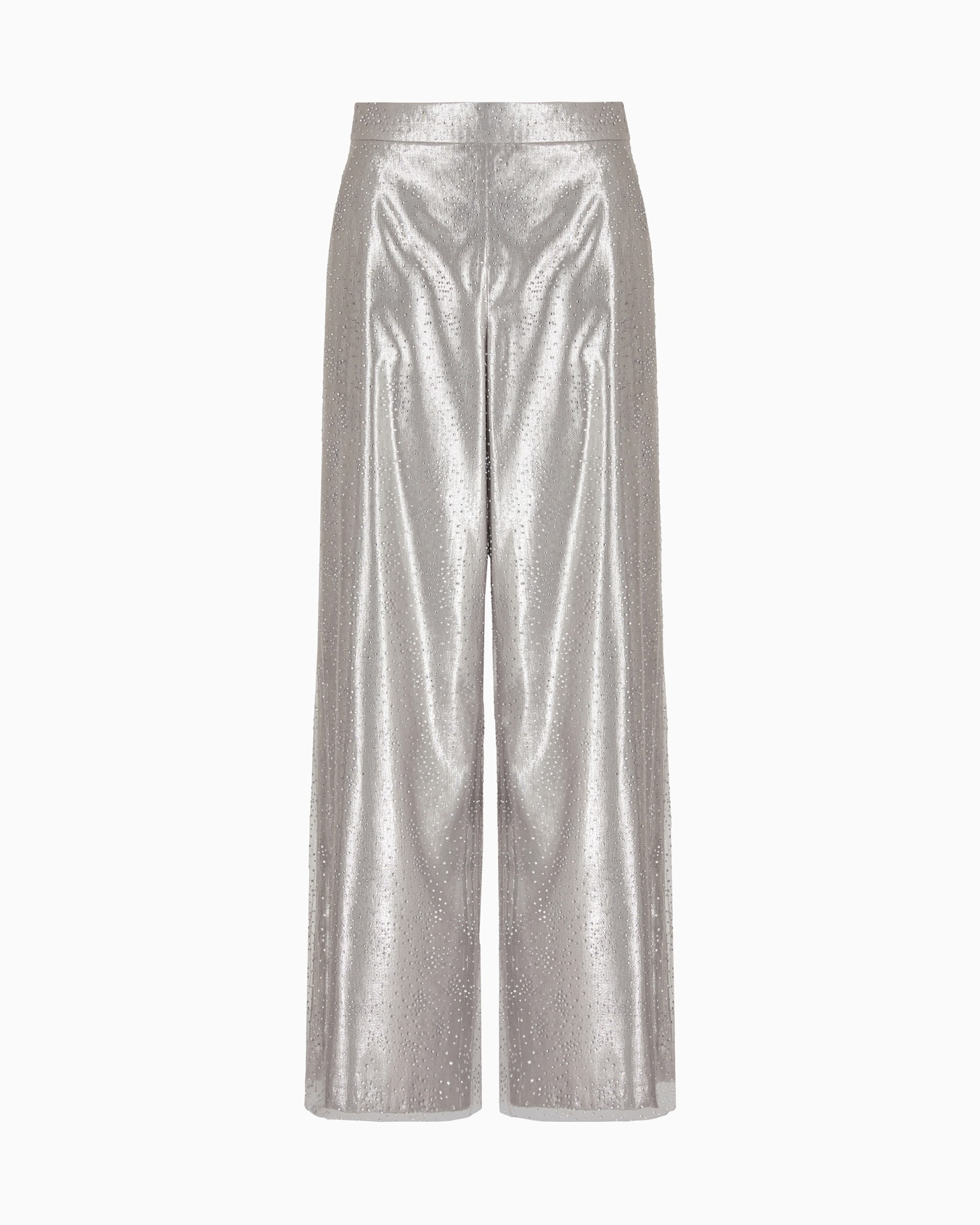 Silk cady wide-leg trousers in silk and tulle with rhinestone embroidery Slide 0