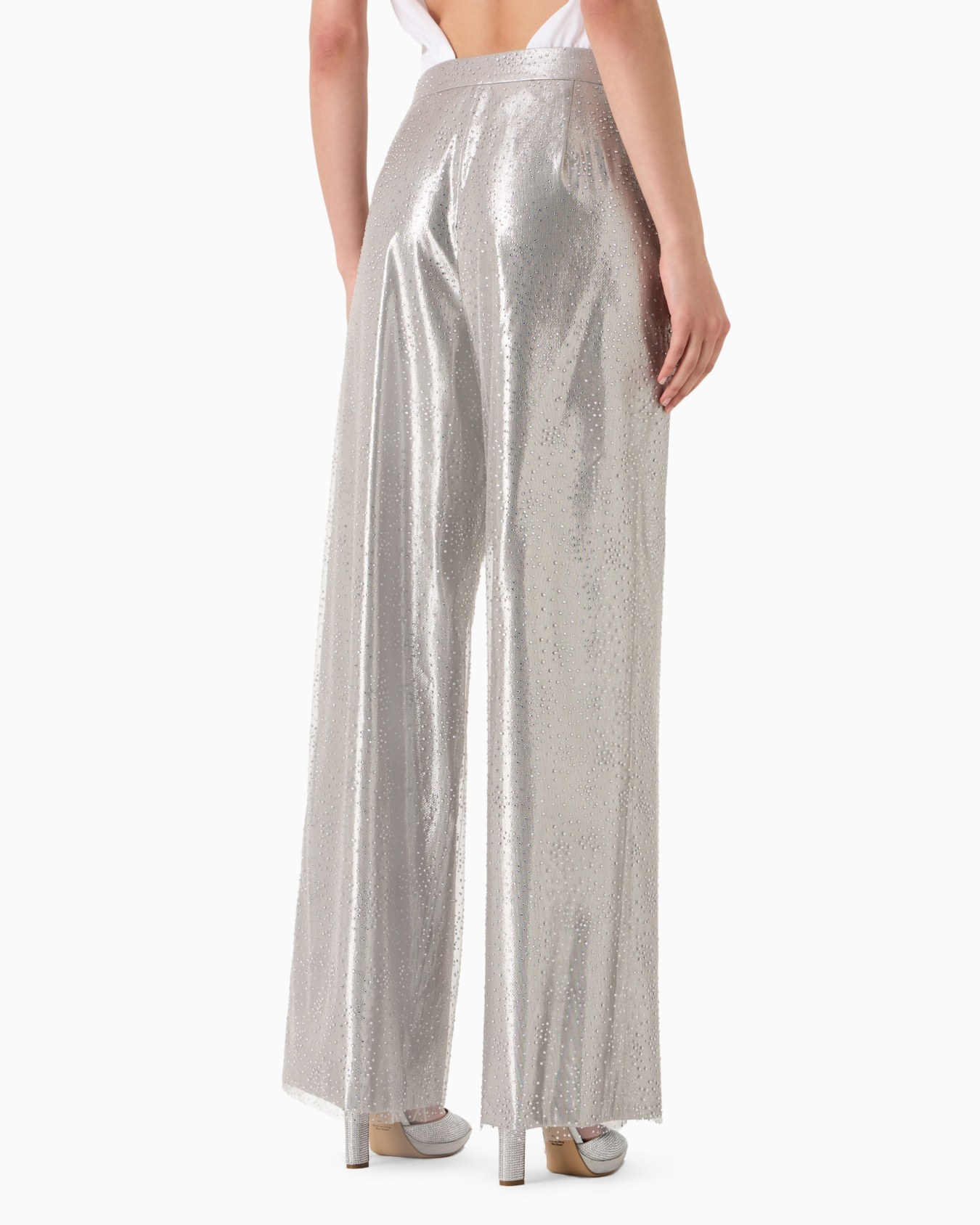 Silk cady wide-leg trousers in silk and tulle with rhinestone embroidery Slide 2