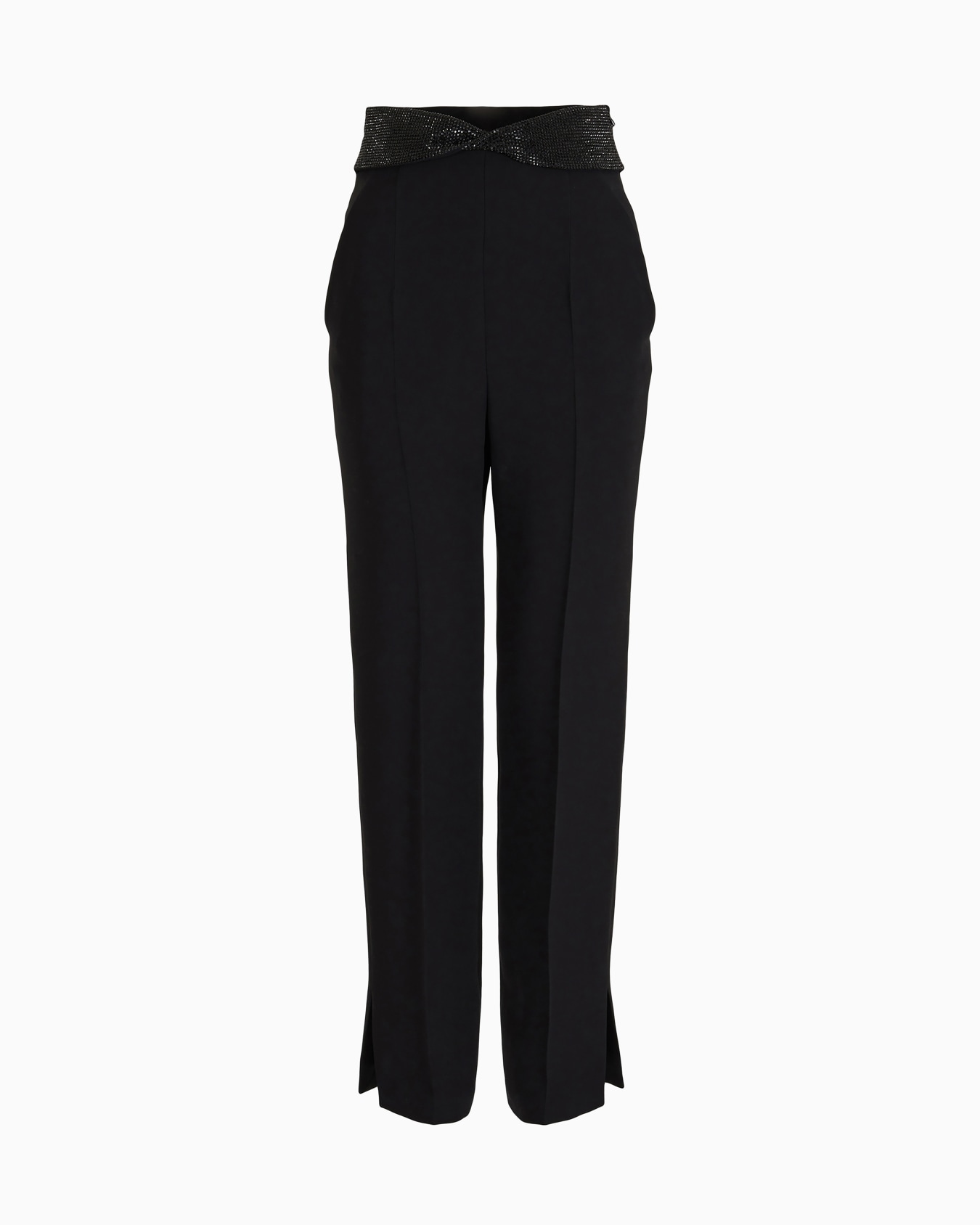Straight trousers in silk cady with rhinestone details Slide 0