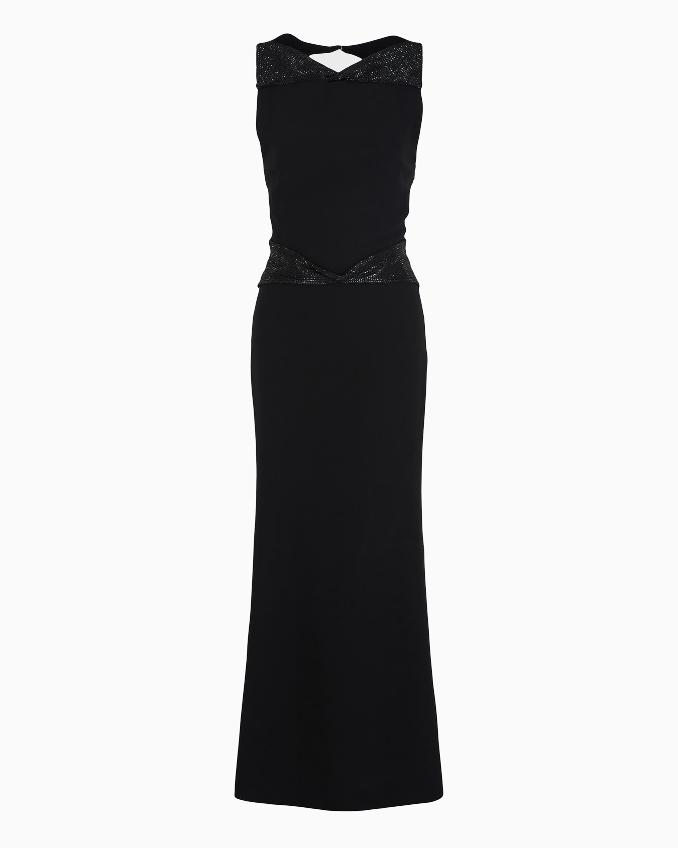 Long dress in silk cady with rhinestone details Slide 0