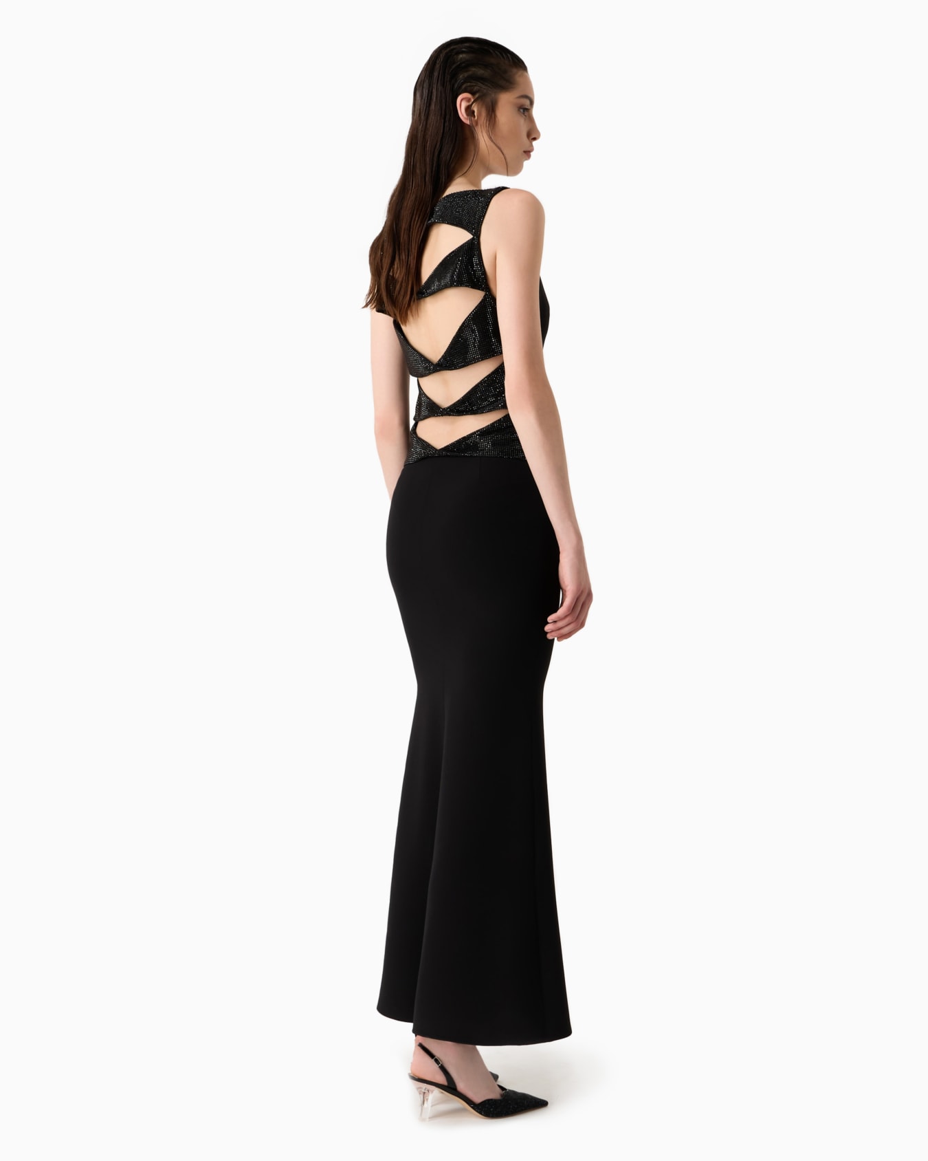 Vestido largo en cady de seda con detalles de strass Diapositiva 2