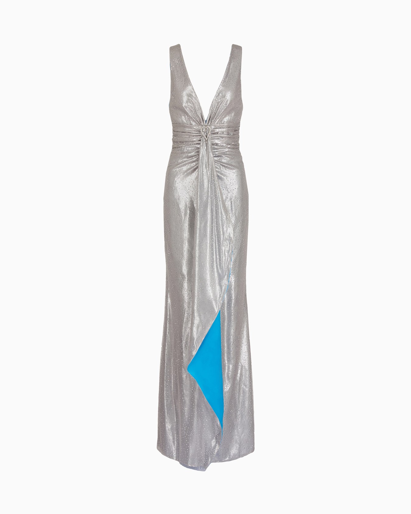 Lurex and tulle long dress with rhinestone embroidery Slide 0