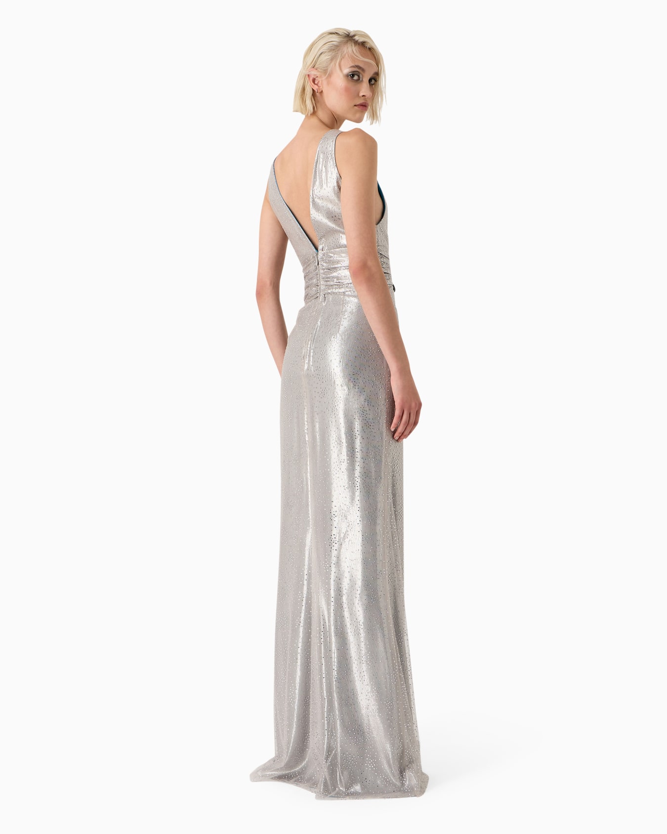 Lurex and tulle long dress with rhinestone embroidery Slide 2