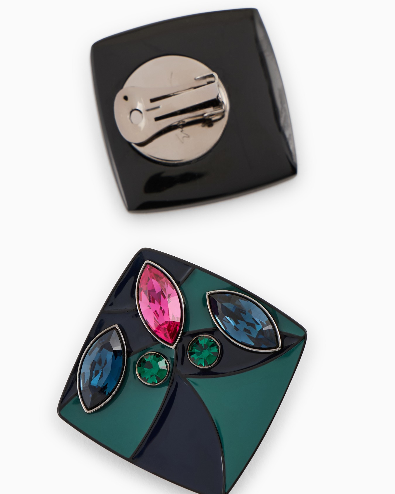 Enamelled clip earrings with Swarovski crystals Slide 1