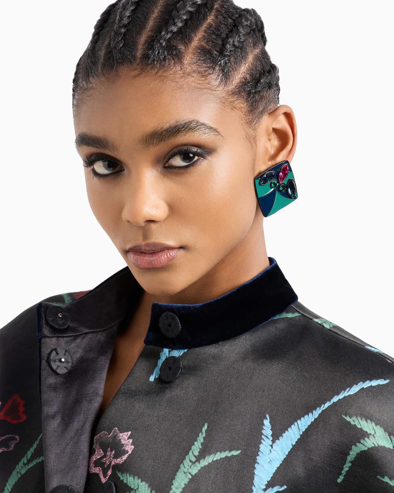 Enamelled clip earrings with Swarovski crystals Slide 2