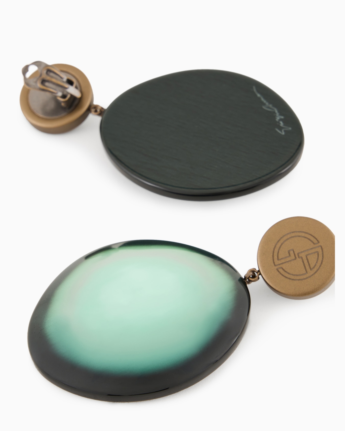 Clip-on earrings with oval resin pendant Slide 1