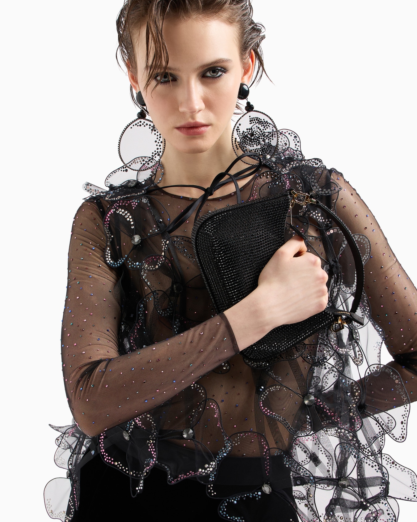 Tulle cape with applied flowers and Swarovski crystals Slide 4