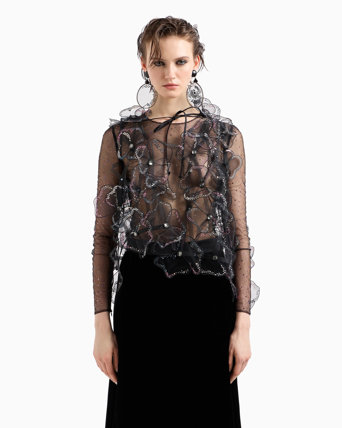 Tulle cape with applied flowers and Swarovski crystals Slide 3