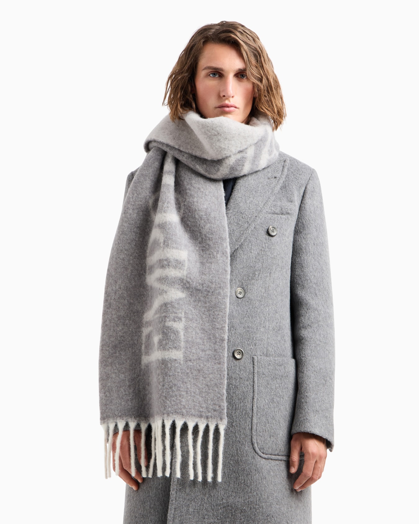 Alpaca-blend wool scarf with oversized lettering Slide 2