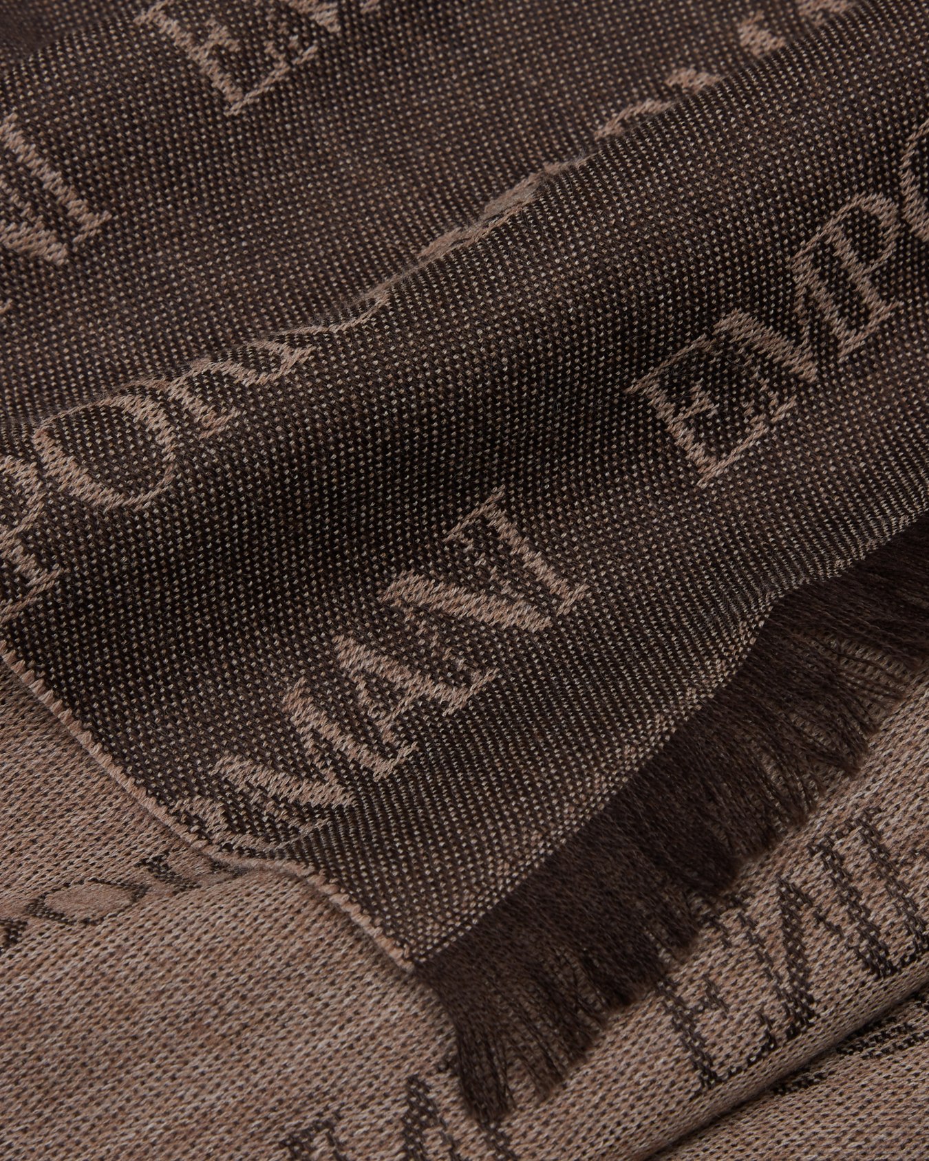 Virgin-wool blend scarf with jacquard logo lettering and fringes Slide 1