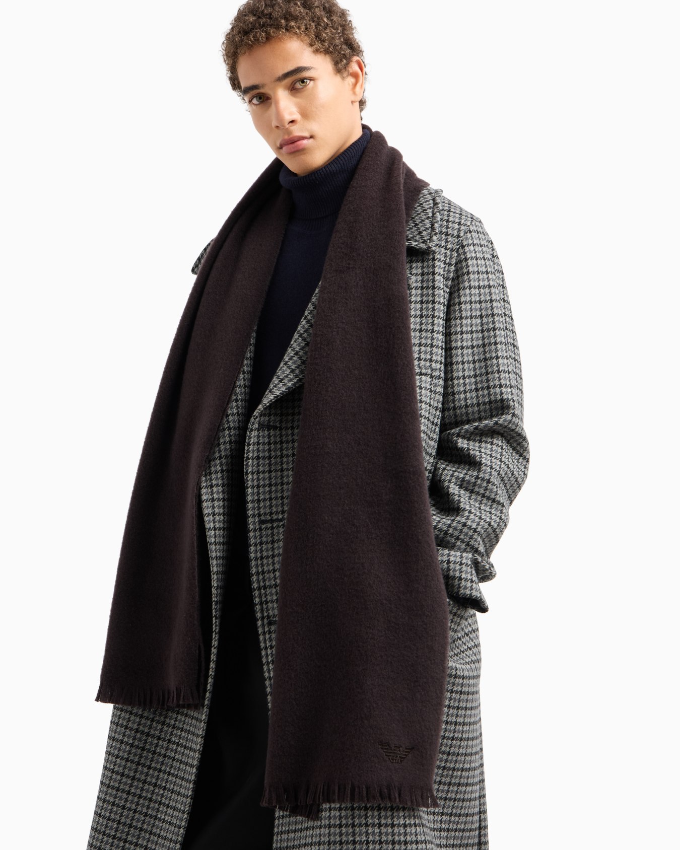 Écharpe en laine vierge avec broderie micro-aigle Diapositive 2