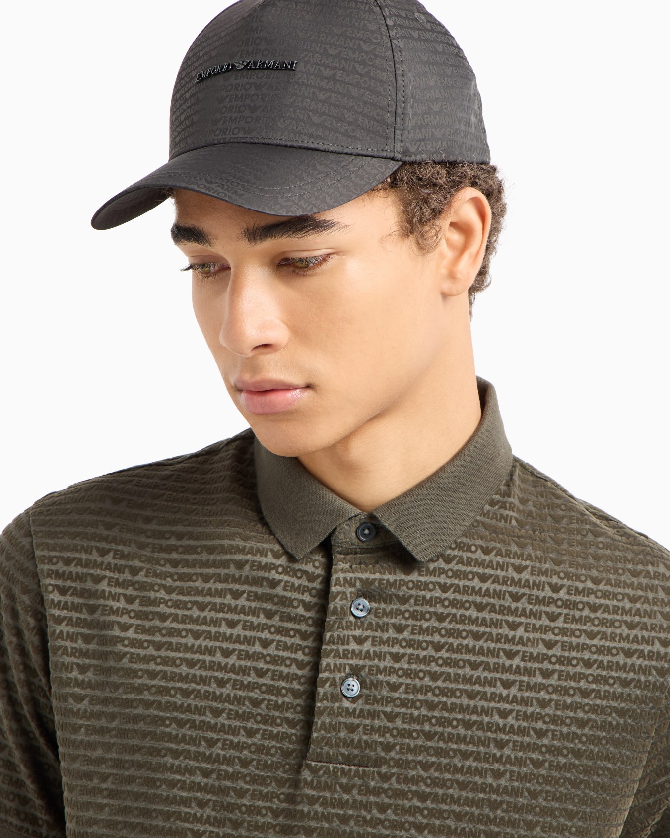 Casquette de baseball en nylon jacquard avec inscription logo all over Emporio Armani
