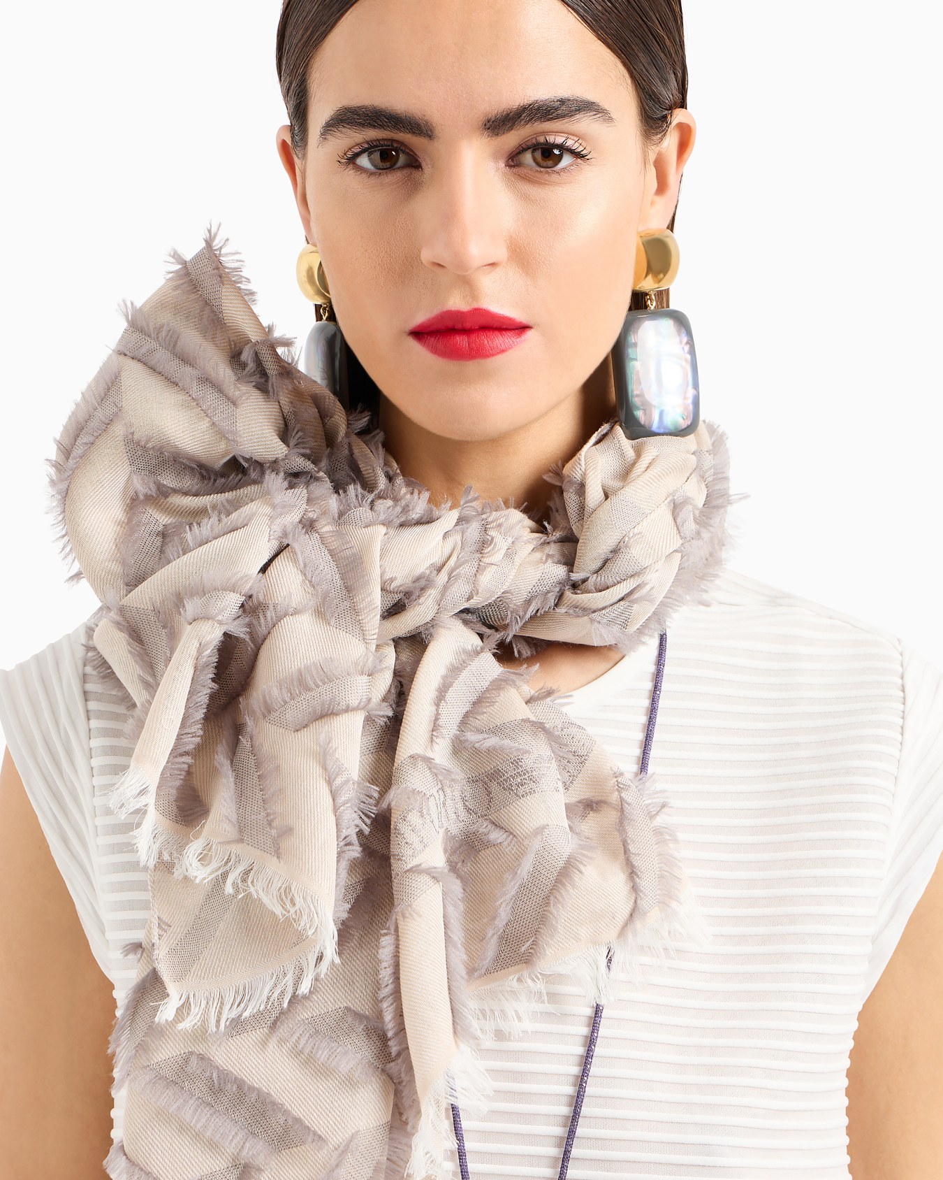 Chevron-motif fil coupé modal and viscose blend stole Slide 2