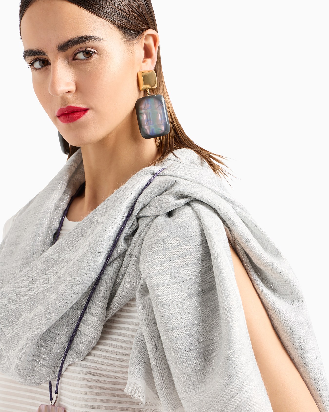 Modal blend stole with tone-on-tone jacquard lettering Slide 2