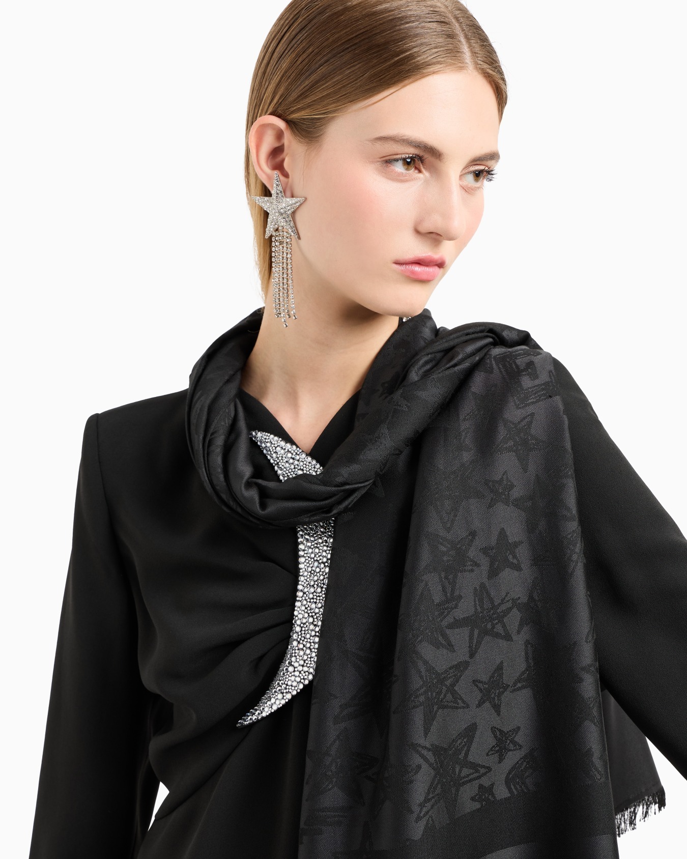 Viscose blend stole with jacquard stars pattern Slide 2