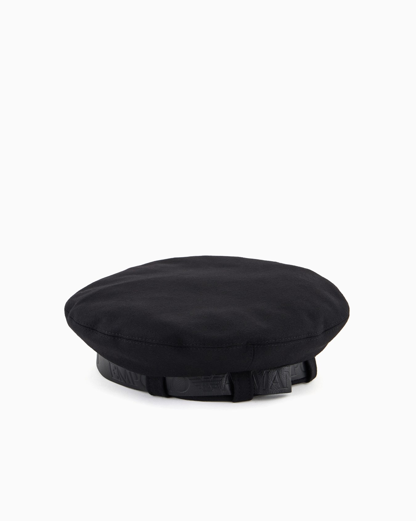 Wool cloth beret with a leather logo ribbon Slide 1