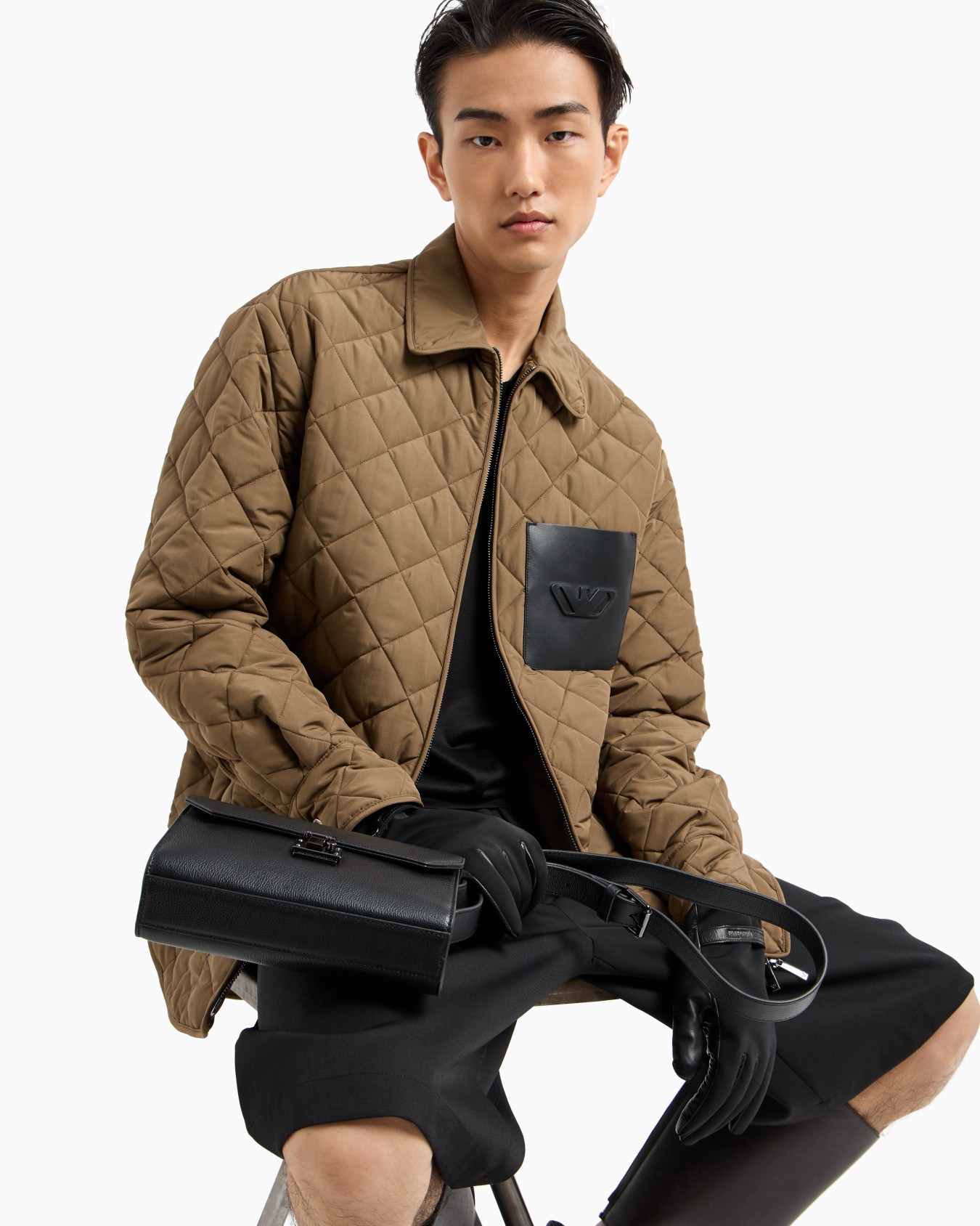 Diamond-quilted nylon blouson with logo pocket Slide 4