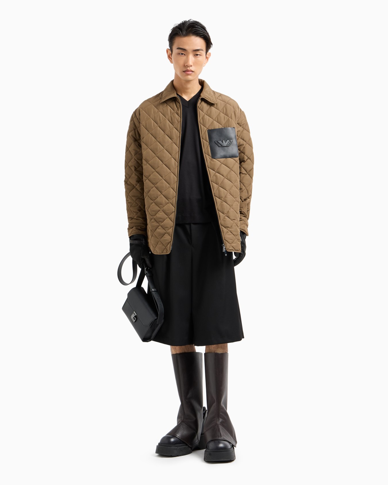 Diamond-quilted nylon blouson with logo pocket Slide 3