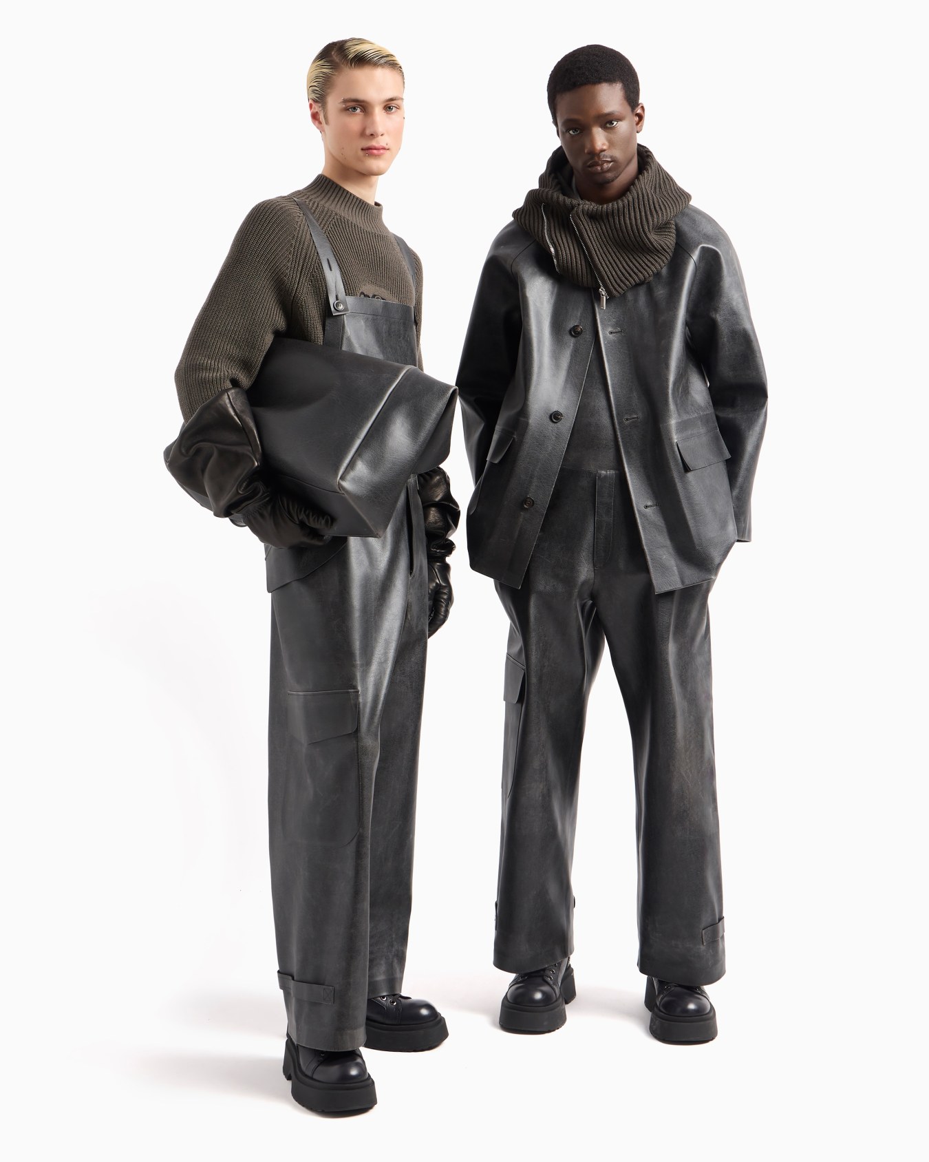 Leather-effect coated-fabric pea coat Slide 4