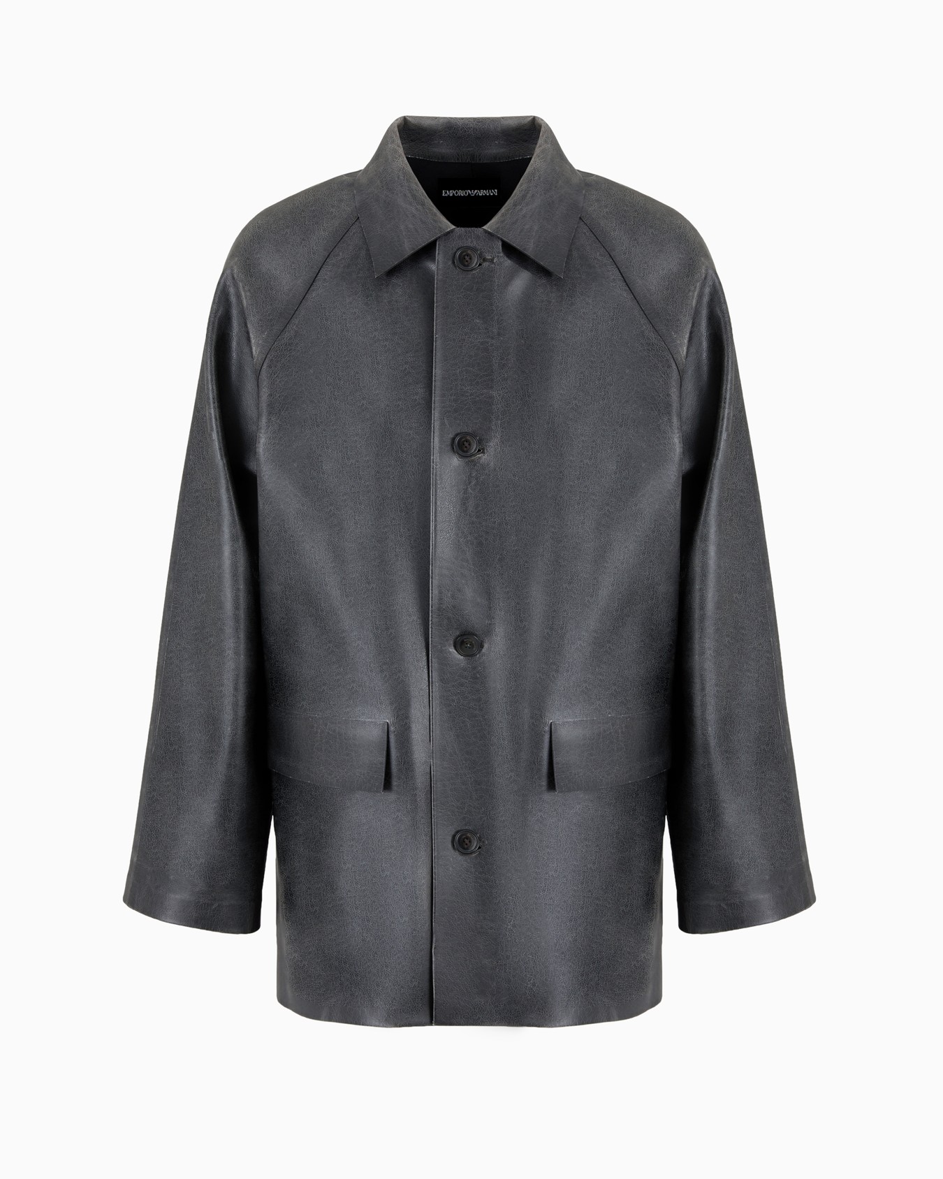 Leather-effect coated-fabric pea coat Slide 0