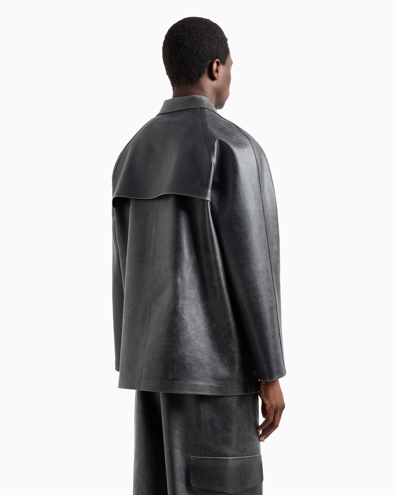 Leather-effect coated-fabric pea coat Slide 3