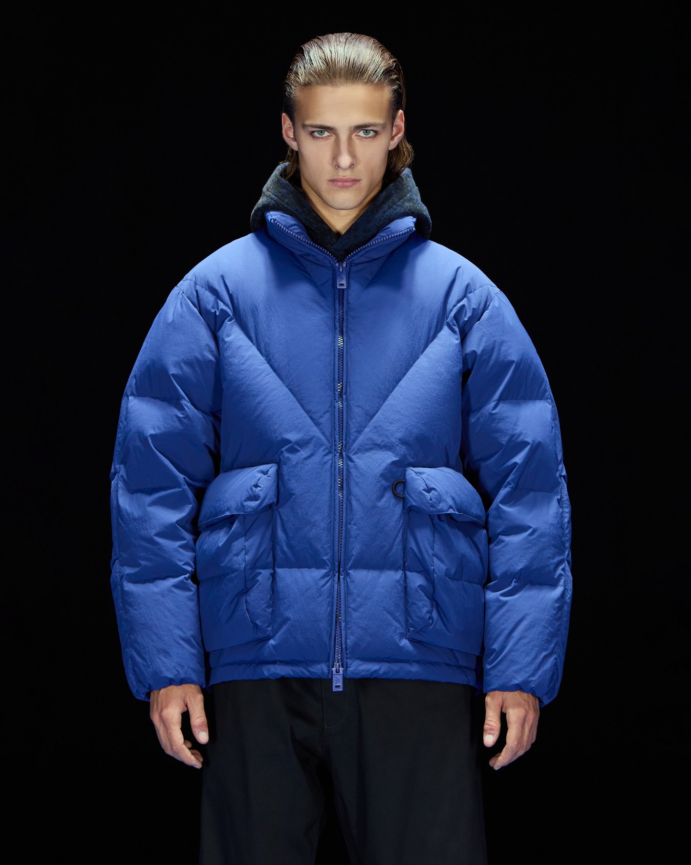 Chaqueta de plumas con cremallera completa de nailon arrugado mate cápsula Black Blue ASV Diapositiva 2