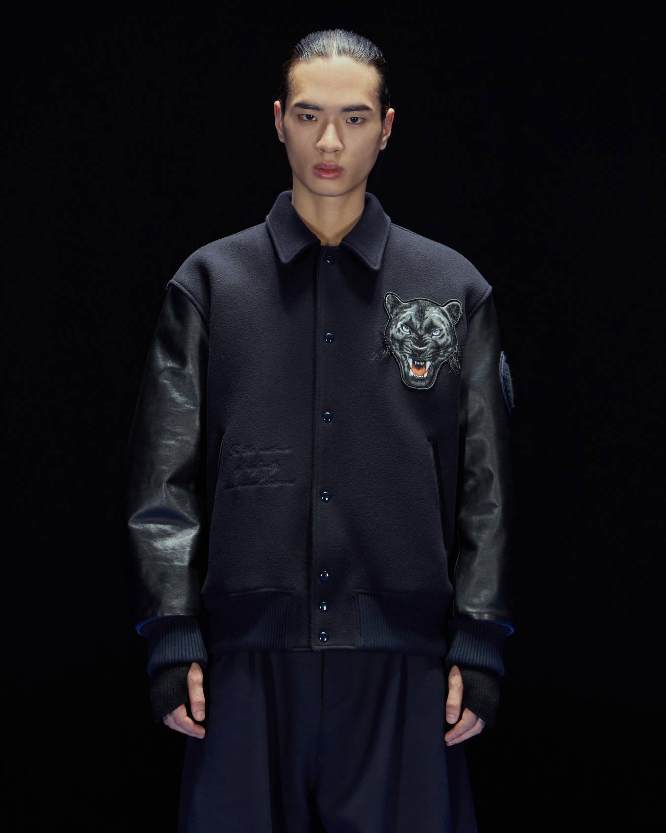 ASV Black Blue capsule collection wool cloth blouson with leather sleeves Slide 2