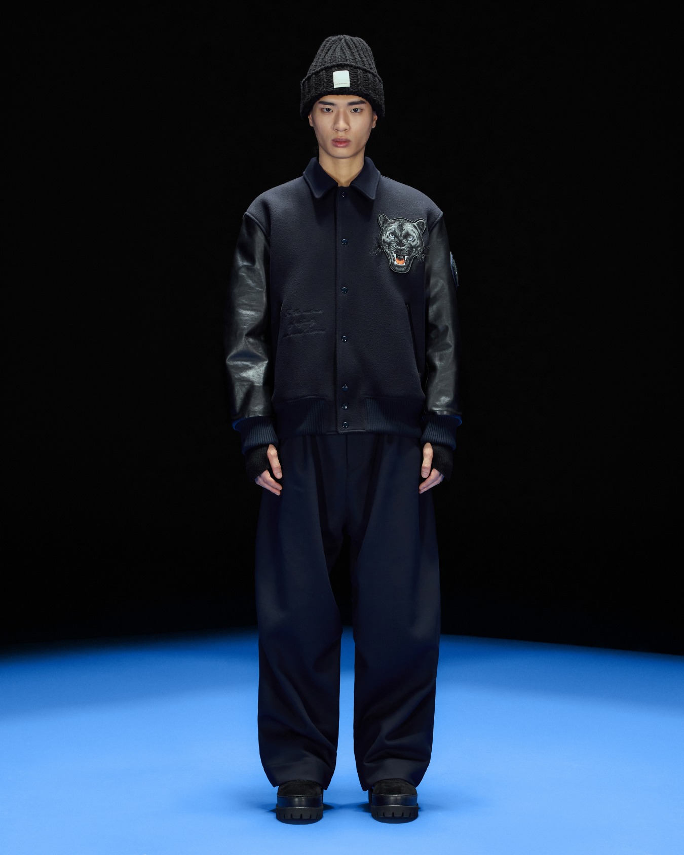 ASV Black Blue capsule collection wool cloth blouson with leather sleeves Slide 4