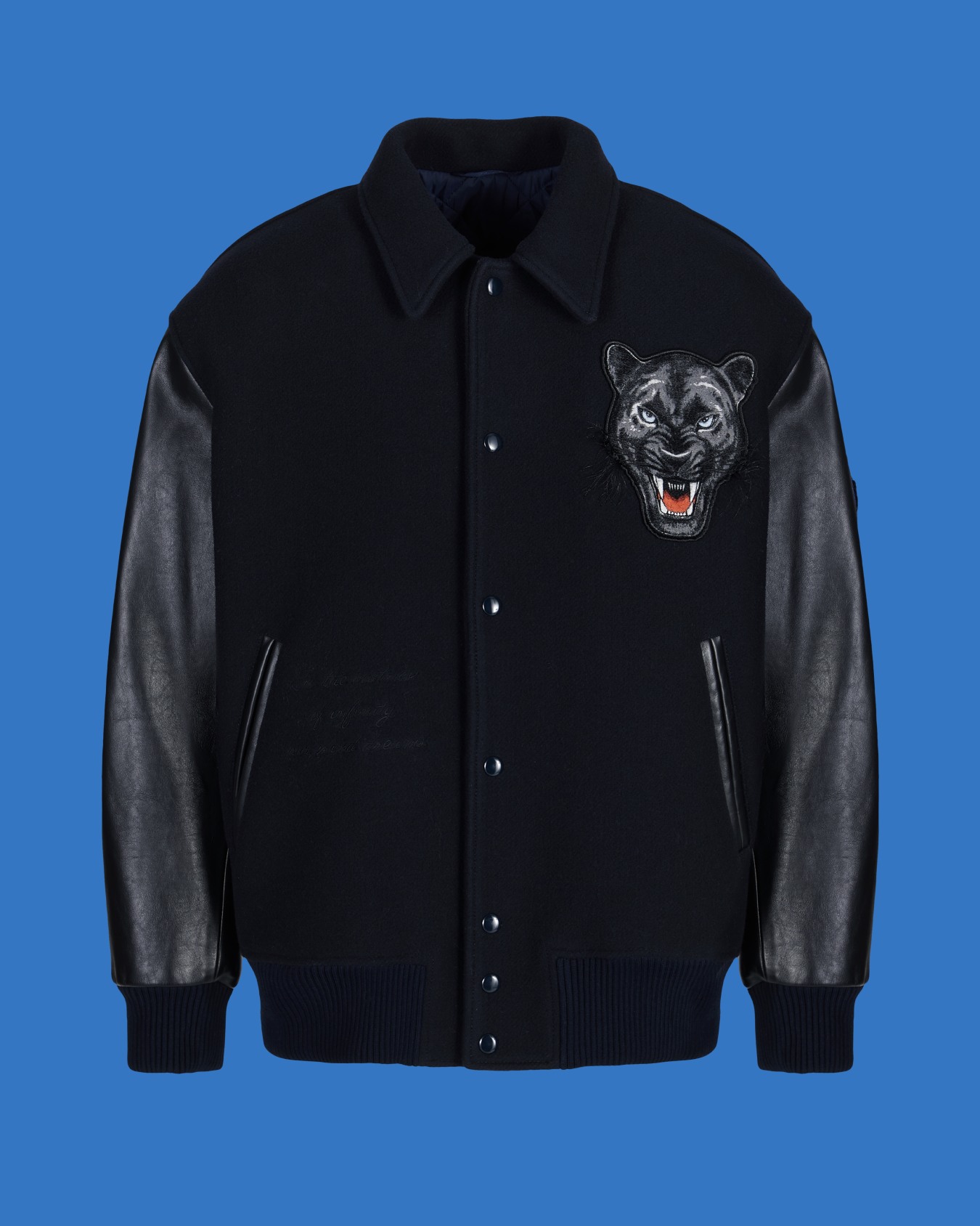 ASV Black Blue capsule collection wool cloth blouson with leather sleeves Slide 0