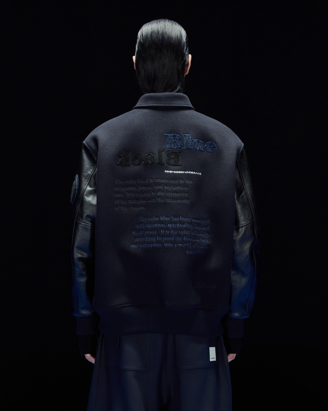 ASV Black Blue capsule collection wool cloth blouson with leather sleeves Slide 3