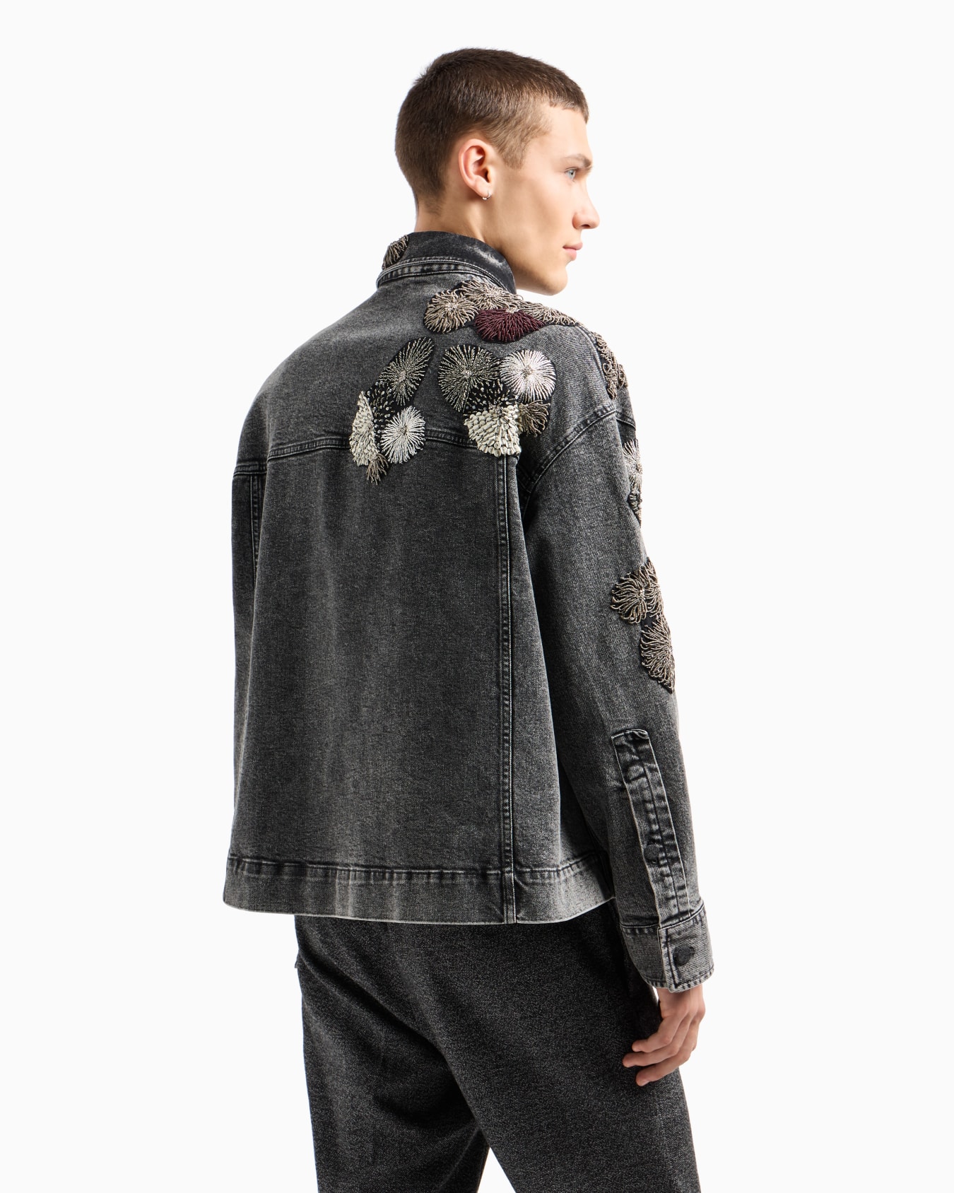 Garment-treated denim jacket with metallic nautical embroidery Slide 2