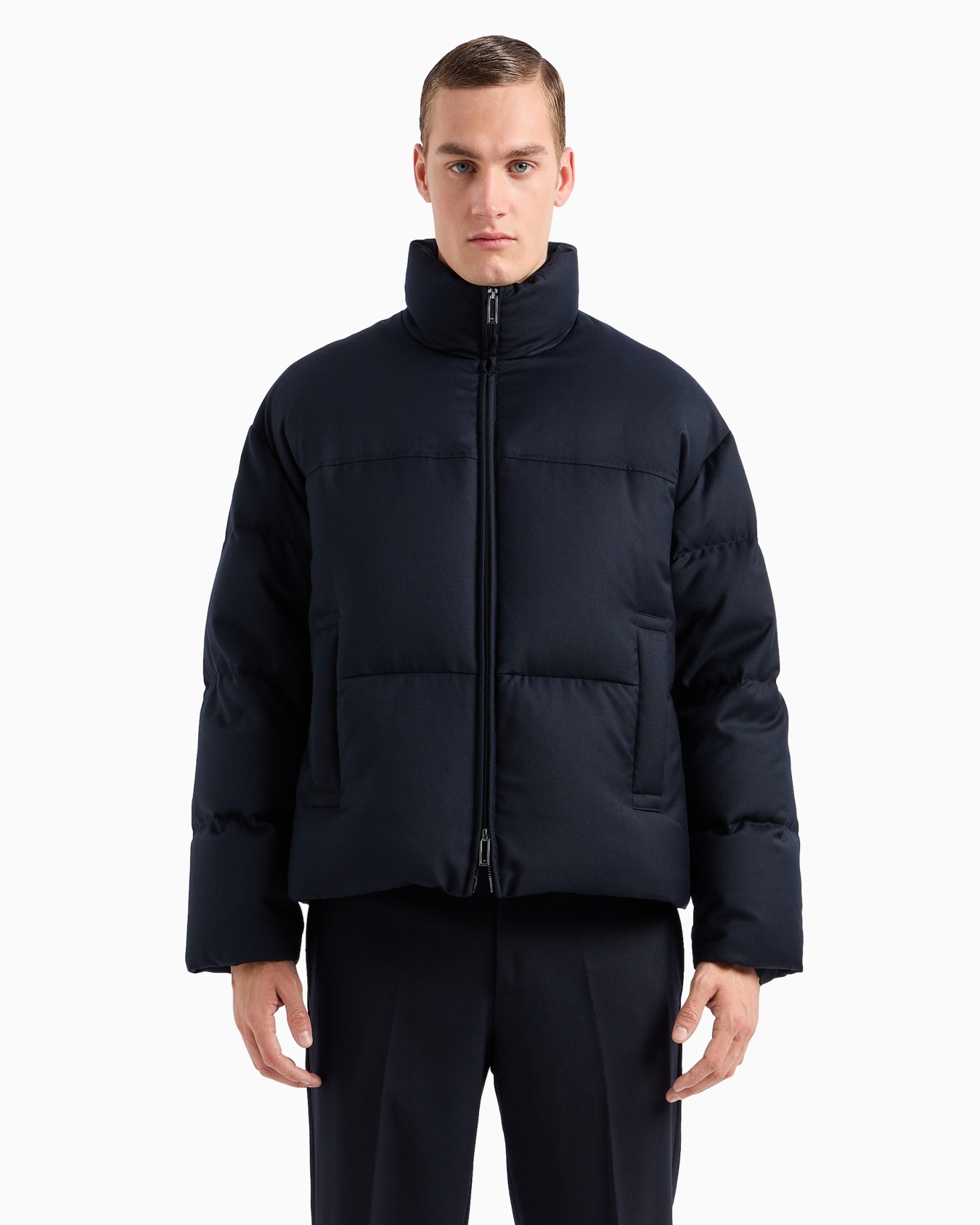 Full-zip down jacket in a quilted wool-blend twill Slide 2