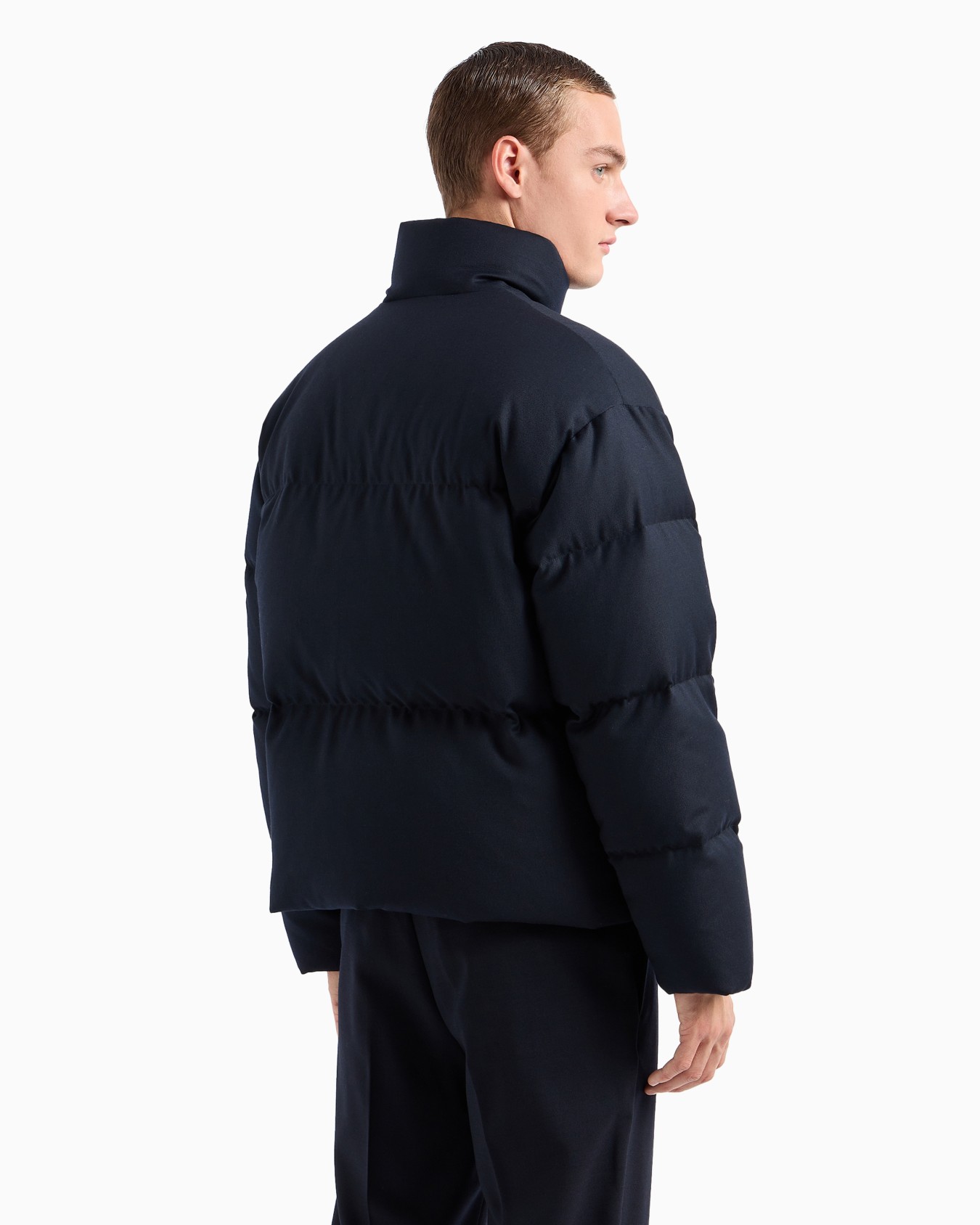Full-zip down jacket in a quilted wool-blend twill Slide 3