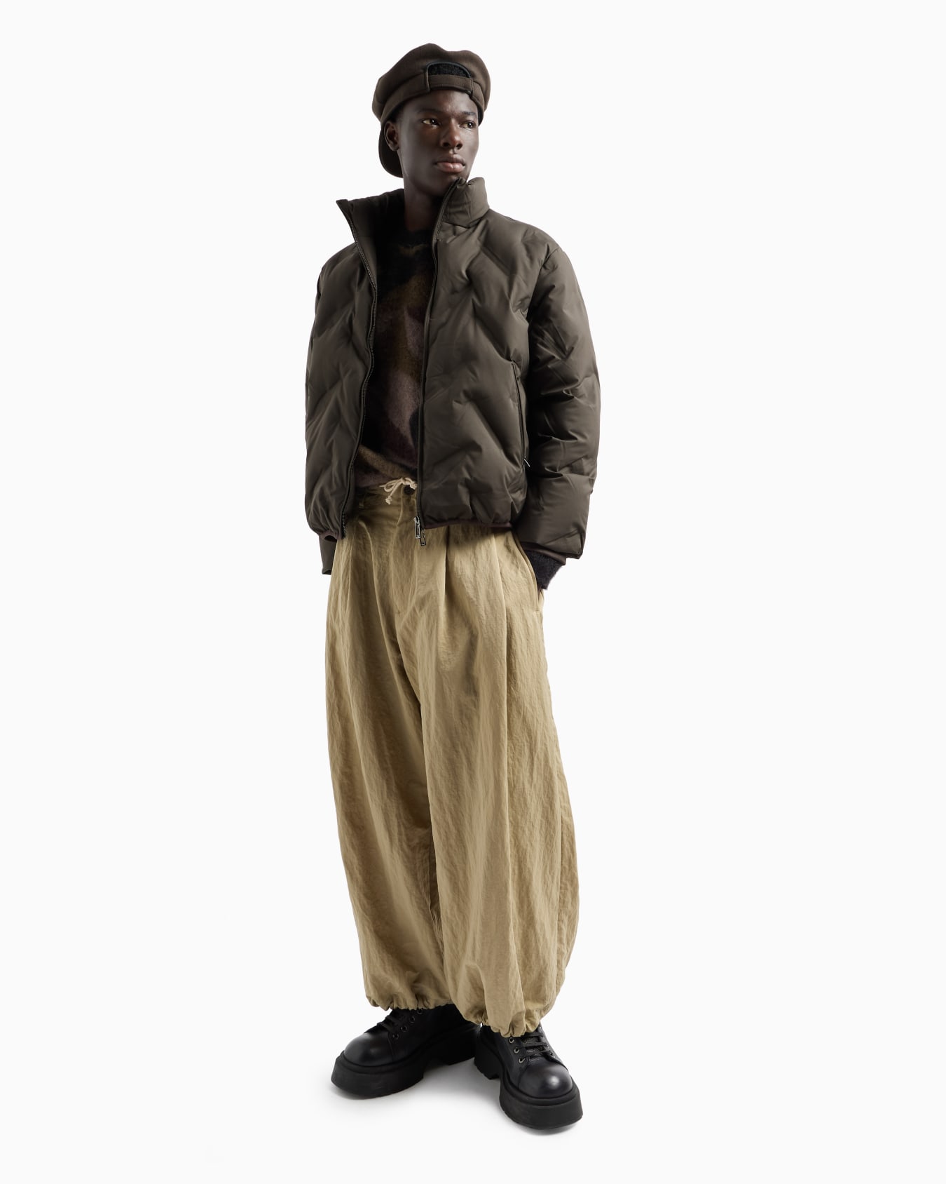 Full-zip nylon down jacket with all-over matelassé-effect micro eagle Slide 3