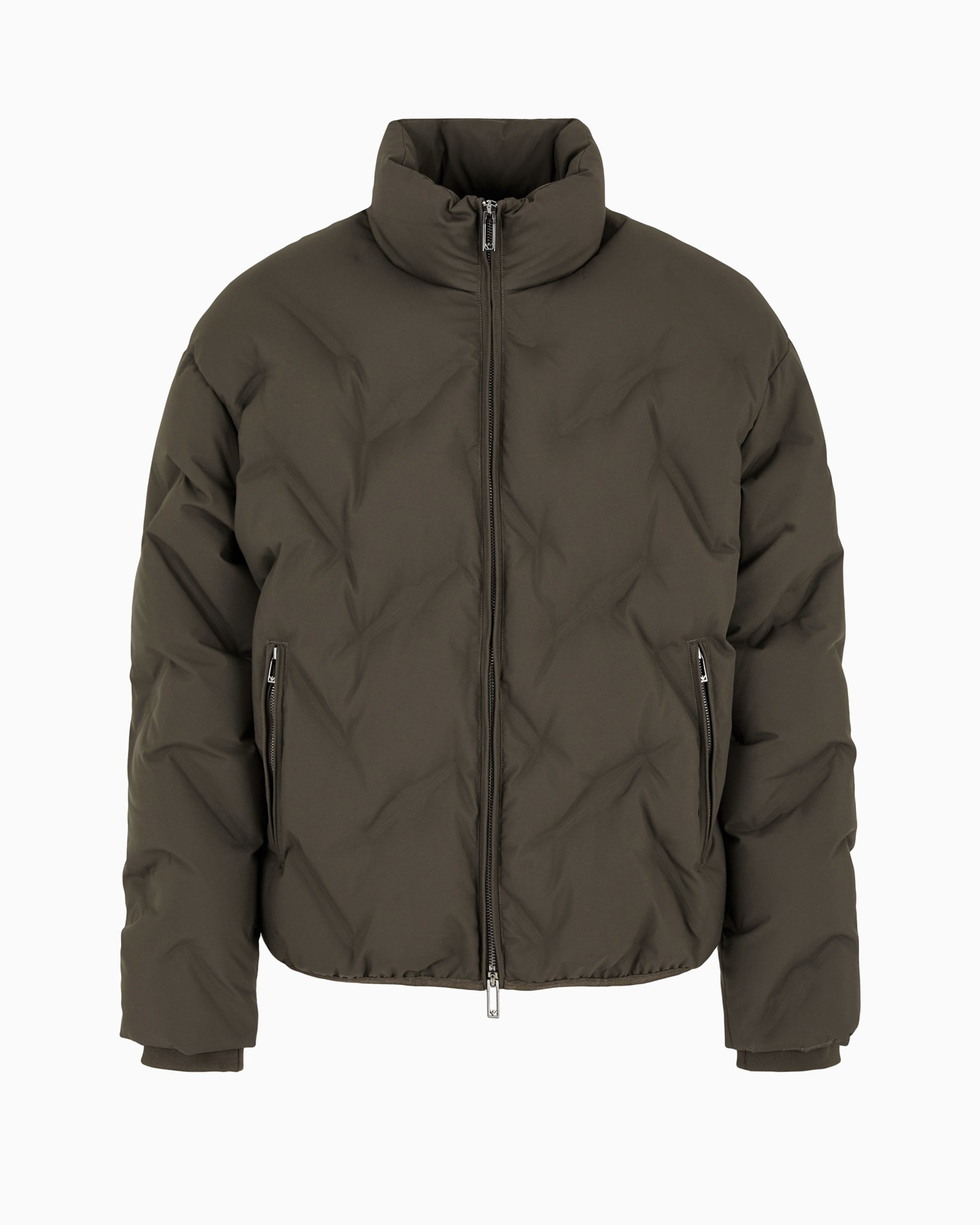 Full-zip nylon down jacket with all-over matelassé-effect micro eagle Slide 0