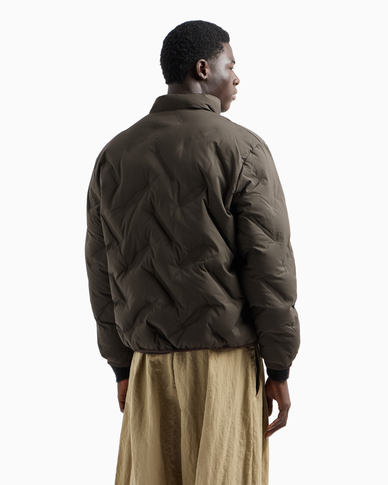 Full-zip nylon down jacket with all-over matelassé-effect micro eagle Slide 2