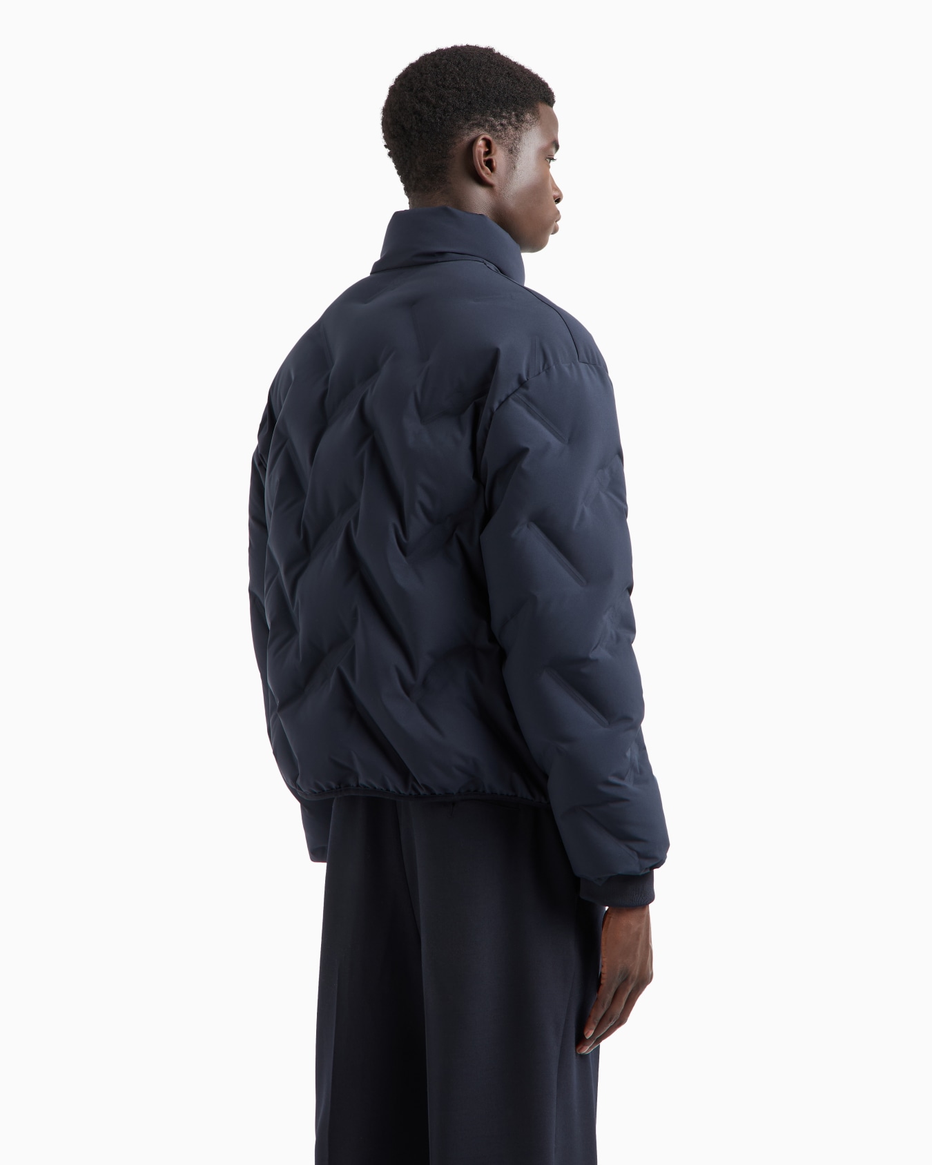 Full-zip nylon down jacket with all-over matelassé-effect micro eagle Slide 2