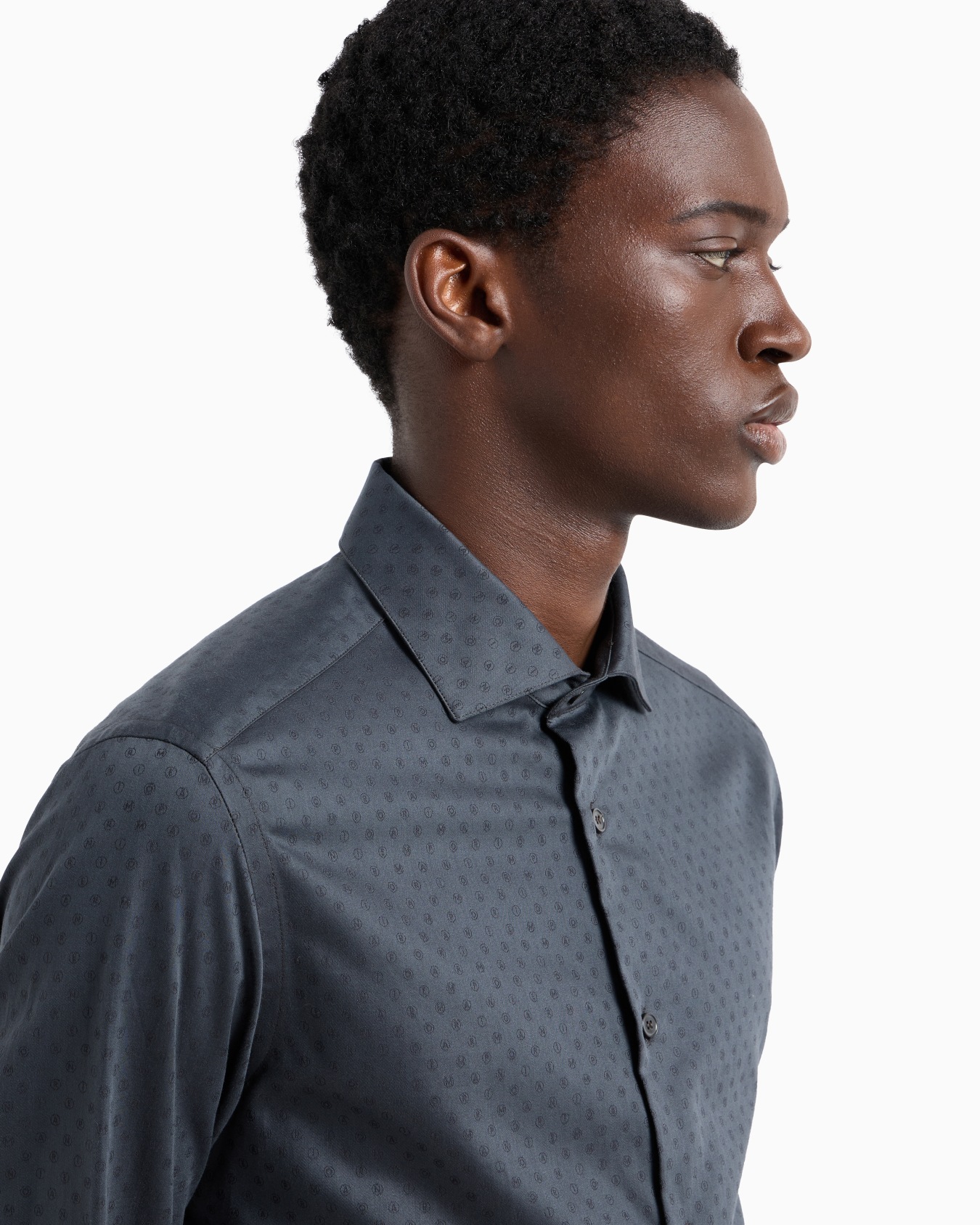 Cotton shirt with all-over jacquard logo lettering dots Slide 4