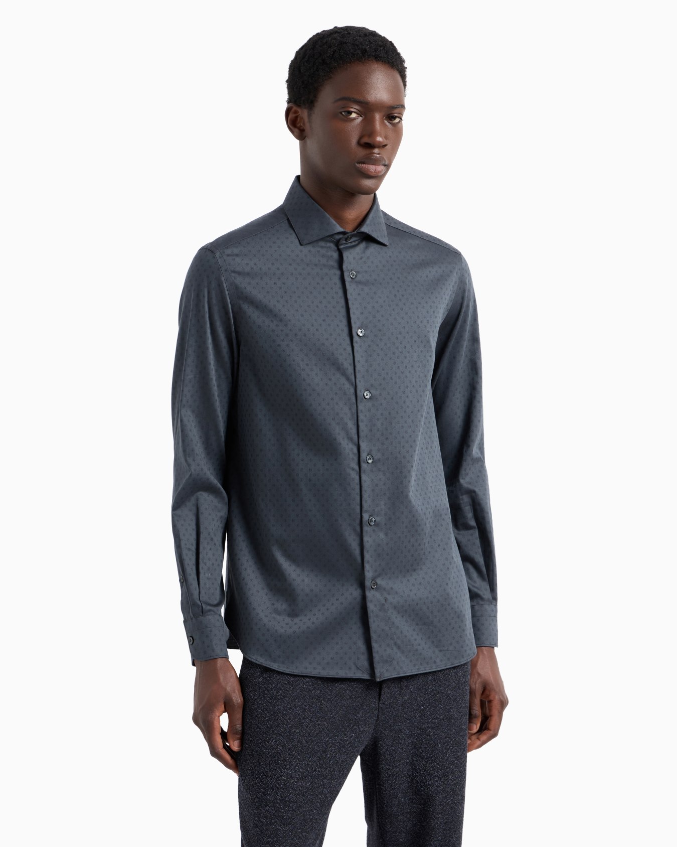 Cotton shirt with all-over jacquard logo lettering dots Slide 1