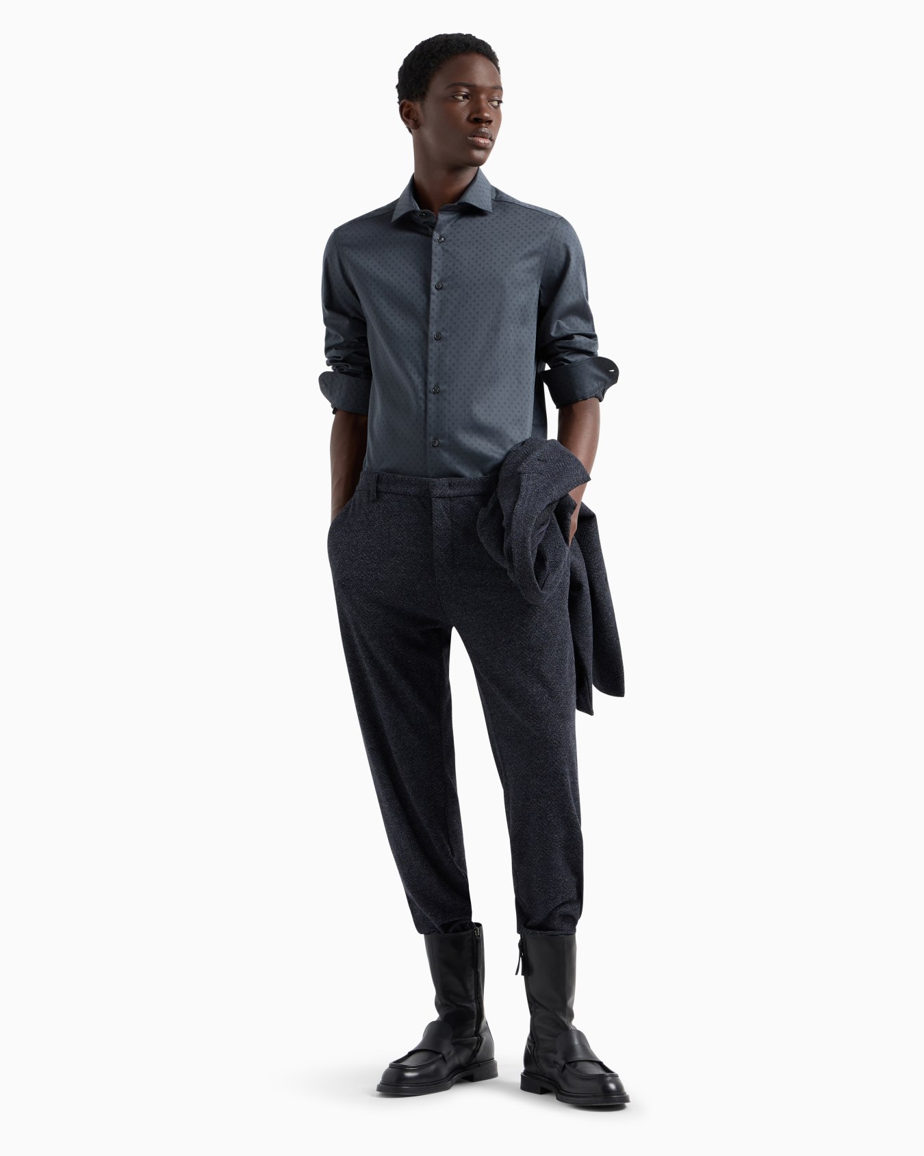 Cotton shirt with all-over jacquard logo lettering dots Slide 3