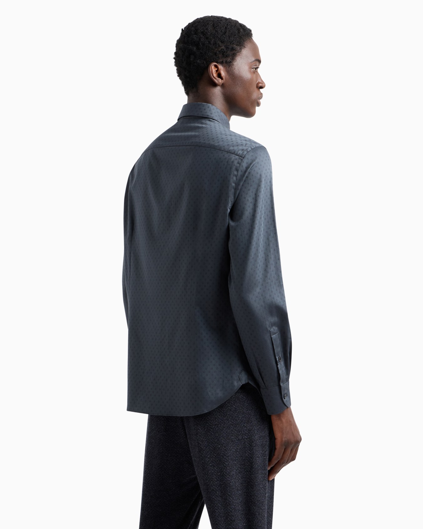 Cotton shirt with all-over jacquard logo lettering dots Slide 2