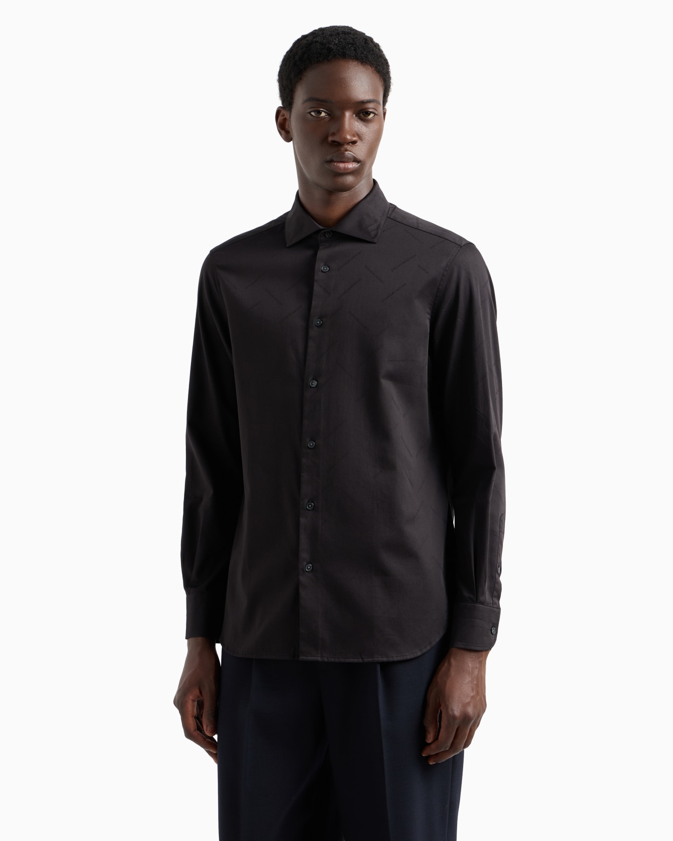 Cotton shirt with all-over jacquard logo lettering Slide 1