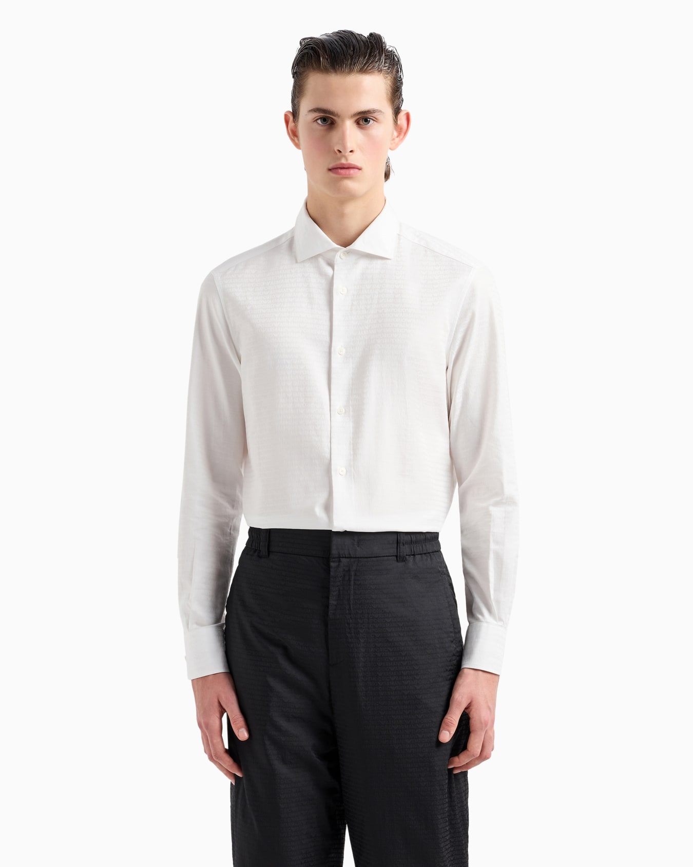 Chemise en coton avec inscription logo jacquard all over Diapositive 2