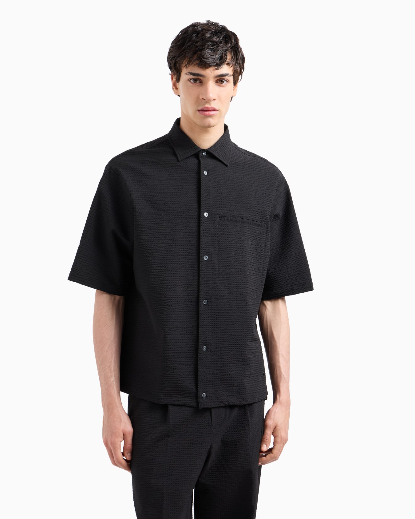 Chemise over à manches courtes en seersucker technique Diapositive 2