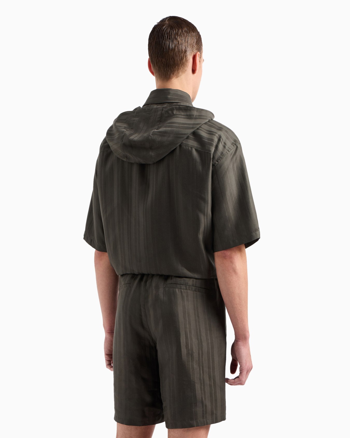 Camisa de corte cómodo, manga corta y capucha de lyocell con patrón integral ASV Diapositiva 3