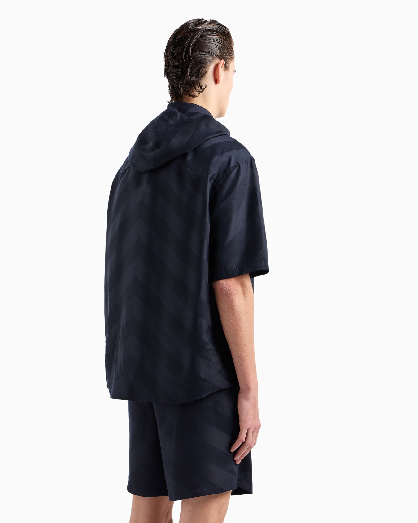 Camisa de corte cómodo, manga corta y capucha de lyocell con patrón integral ASV Diapositiva 3