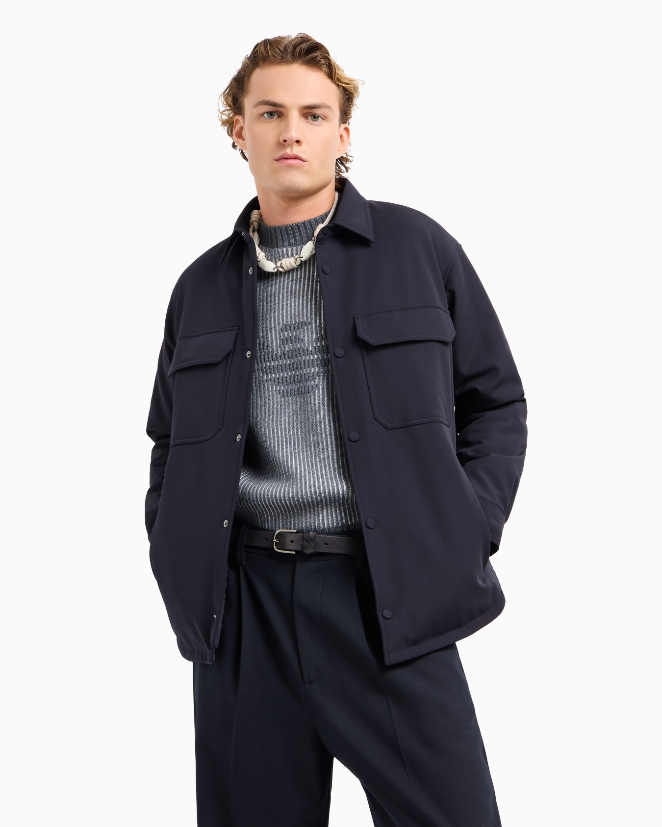Giacca camicia comfort fit in nylon soft hand Slide 6