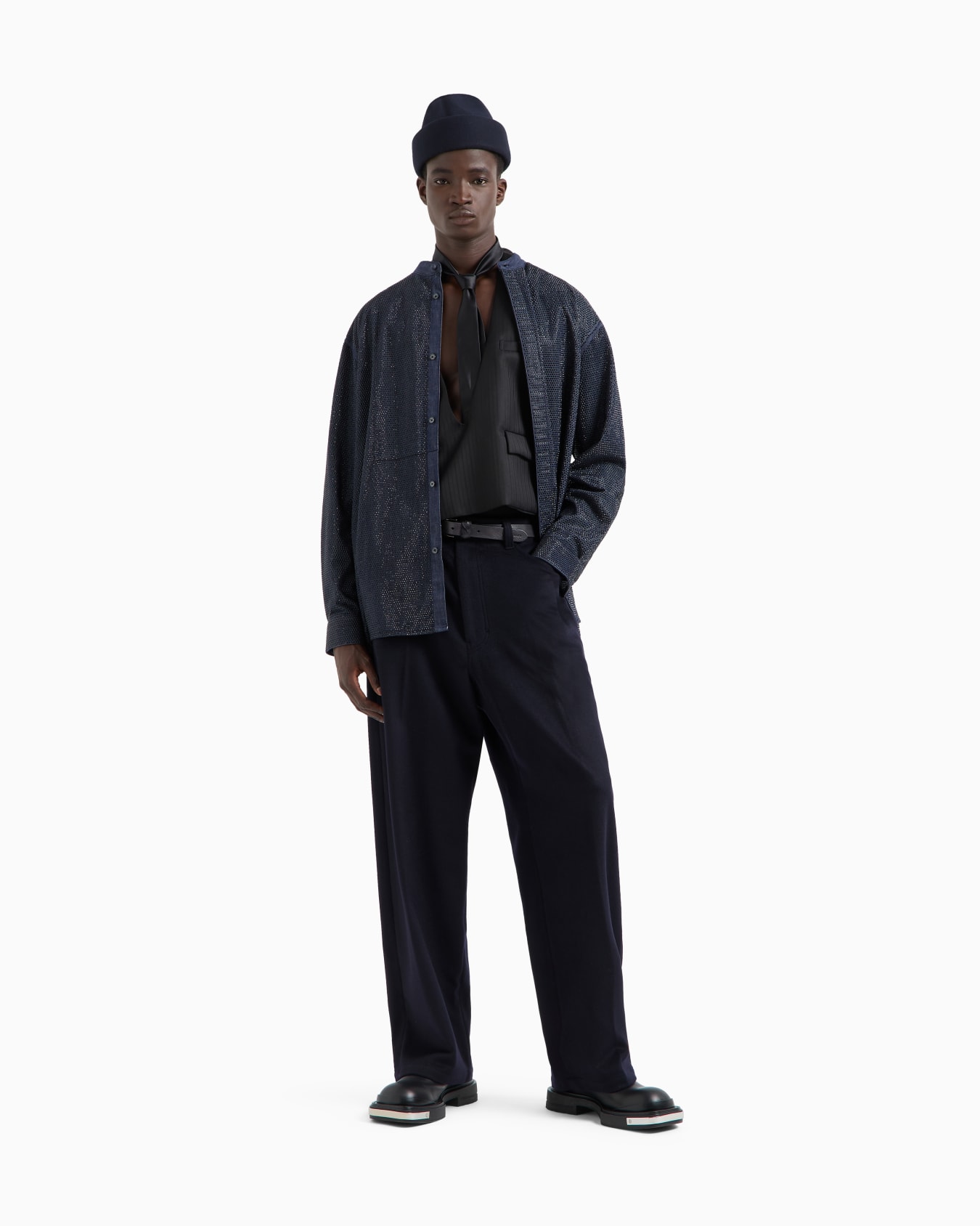 Guru-collar shirt in an ASV Lyocell-blend denim with all-over rhinestones Slide 1