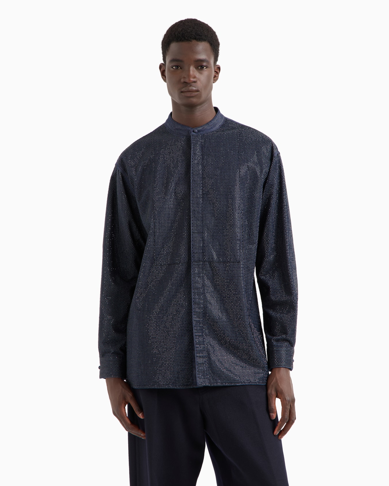 Guru-collar shirt in an ASV Lyocell-blend denim with all-over rhinestones Slide 3